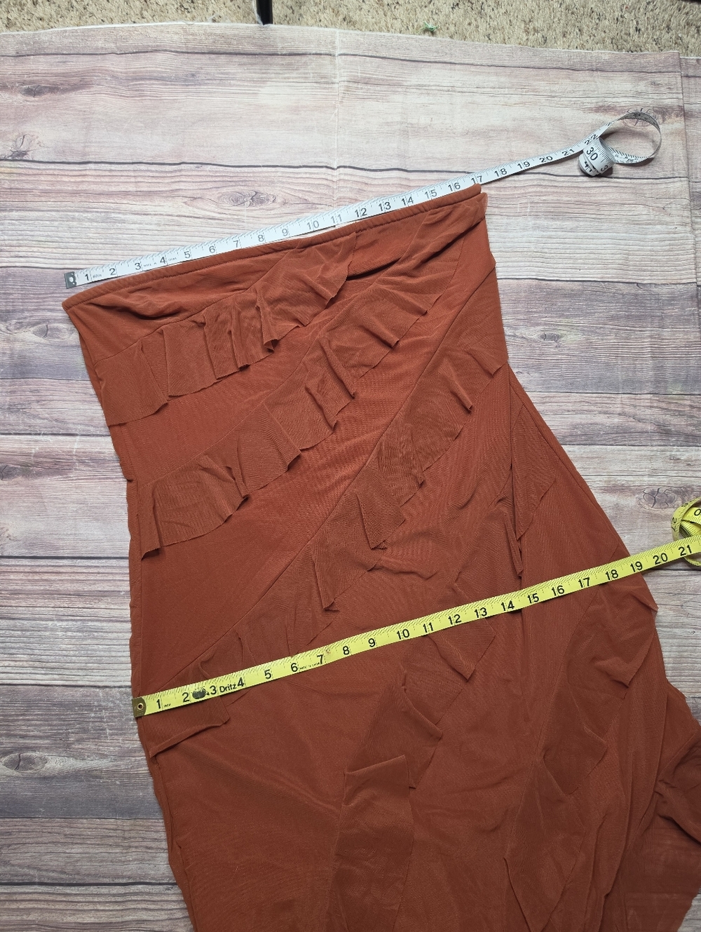 PrettyGarden Burnt Orange Strapless Ruffle Asymmetric Dress - Picture 3 of 11